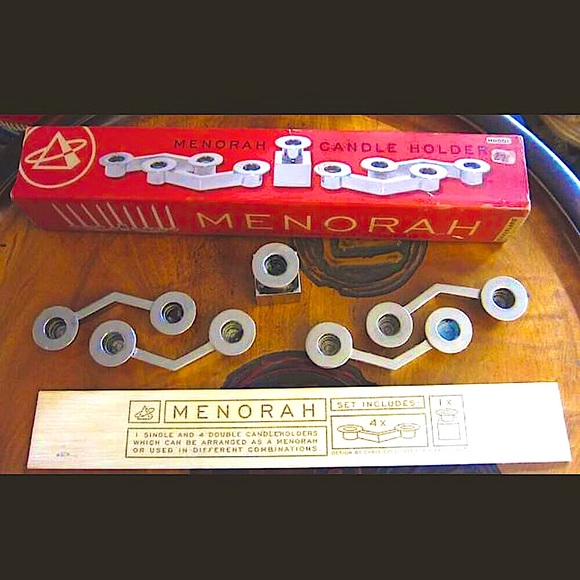 Kikkerland Modernist Chrome Menorah 5 Pieces by Chris Collicot - New Old Stock